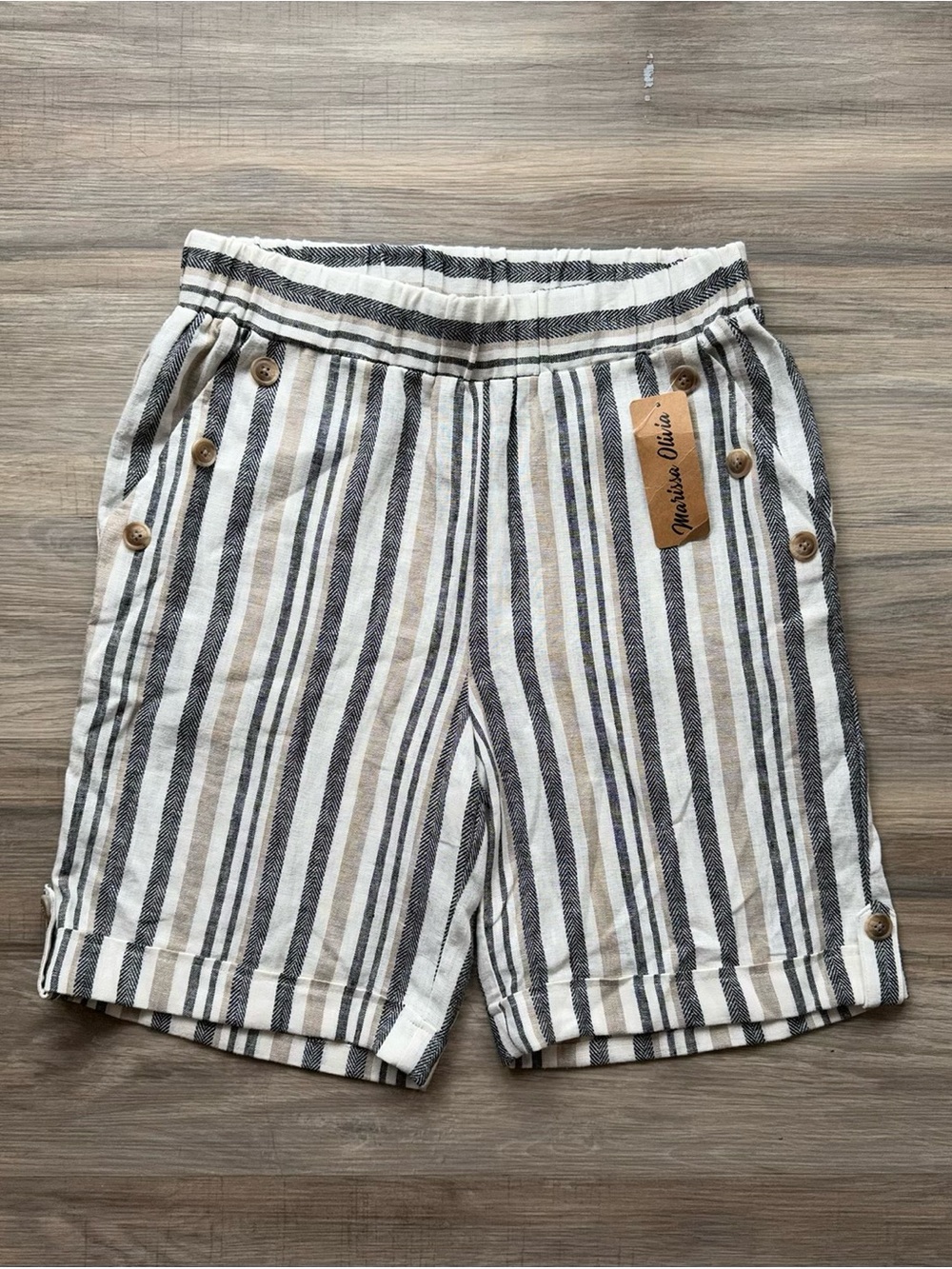 NWT Marissa Olivia Linen Blend Pull-On Striped Nautical Shorts Medium